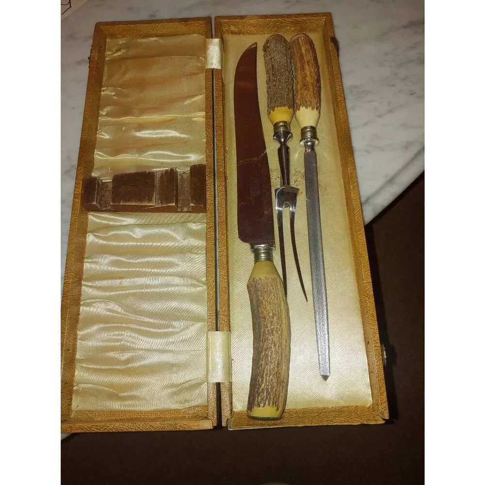 Kirks Vintage Forged Sheffield Stainless England 3 Piece Carving Set.